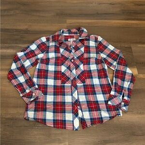 Mens D&Co Red, White & Blue Plaid Button-Down Shirt Size XXS